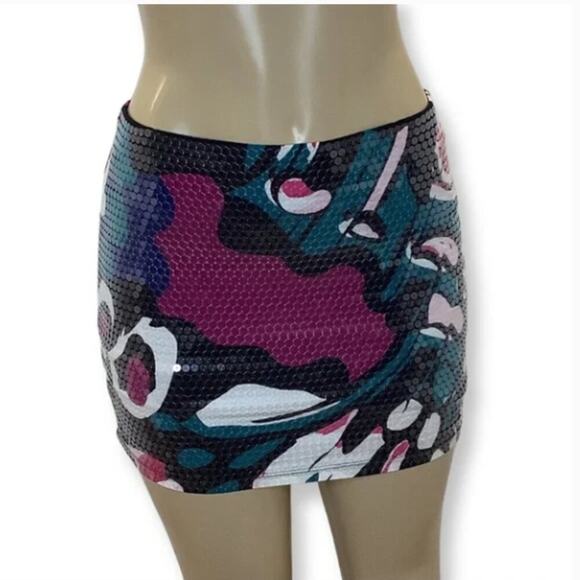 NWT Express Sequence Abstract Floral Mini Skirt Size 10 - Picture 1 of 9